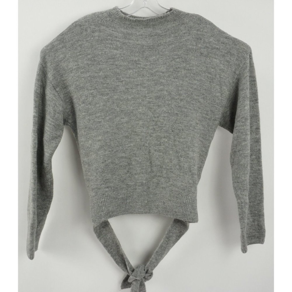 New WAYF Women's Medium Gray Heather Lightweight Knit Tie Waist Mock Sweater